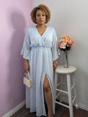 Elegant Light Blue Chiffon Maxi Dress - New with Tags, Eywol, Size XL